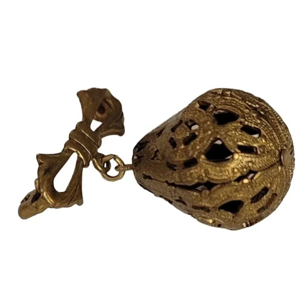 Gold Tone Filigree Pear Shaped Ball Dangle Bow Bar Pin E33